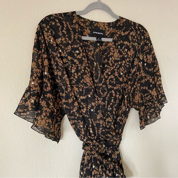 Sabina Musayev Brook Maxi Brown Dress Sheer Floral Size M - Picture 9 of 11